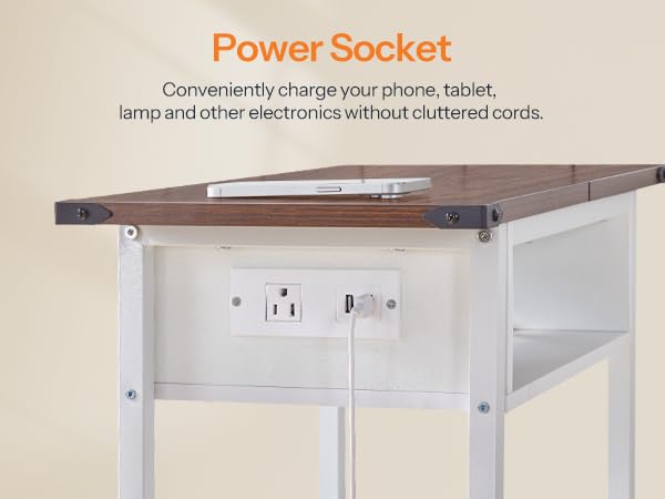HOOBRO Slim Nightstand with Charging Station and LED