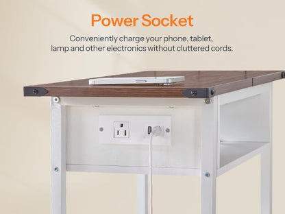 HOOBRO Slim Nightstand with Charging Station and LED