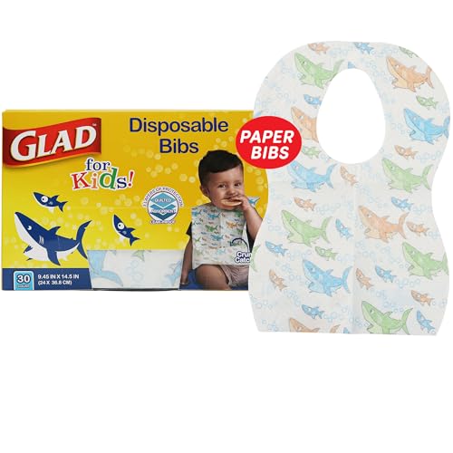 30 Pack Glad Kids Shark Disposable Bibs with Crumb Catcher