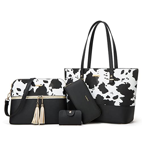 4 Piece Cow Print Handbag and Wallet Set