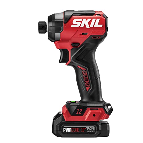 SKIL PWR CORE 12 Brushless 12V 5-Tool Compact Combo Kit Includes Two 2.0Ah Battery and Charger - CB8368A-20,Red