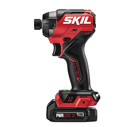SKIL PWR CORE 12 Brushless 12V 5-Tool Compact Combo Kit Includes Two 2.0Ah Battery and Charger - CB8368A-20,Red