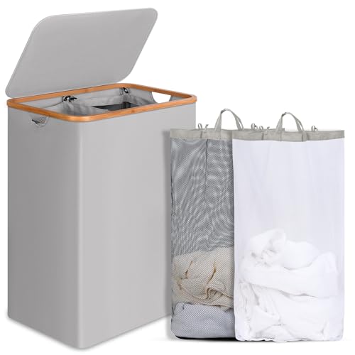 160L Double Laundry Hamper with Lid and Dividers