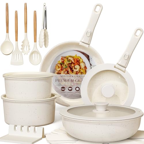 21 Piece Nonstick Ceramic Cookware Set Removable Handles