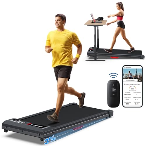 COZYINN Incline Walking Pad Treadmill: 2.5HP Under Desk Walking Pad for Home Office with 300lbs Capacity - Quiet Portable Treadmills with LED Screen Remote Control ZWIFT KINOMAP WELLFIT APP Control