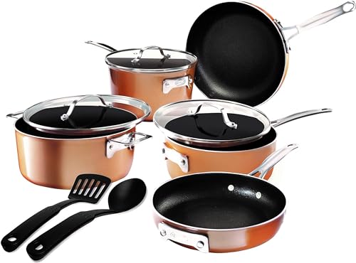 GOTHAM STEEL 10 Pc Copper Pots and Pans Set Non Stick Cookware