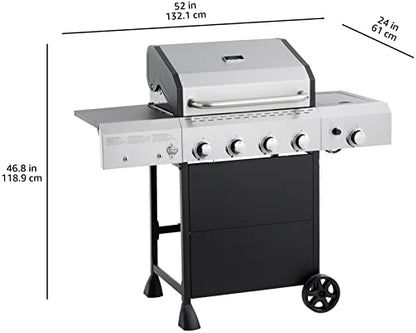 Amazon Basics Freestanding Gas Grill with Side Burner, 4 Burner (52,000 BTU), Black