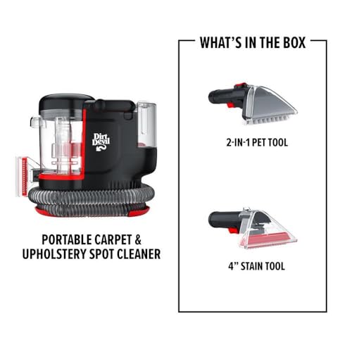 Dirt Devil Portable Spot Compact Carpet Cleaner for Carpet & Upholstery, Powerful Suction with Versatile Tools, Pet Stain Remover, Carpet Shampooer, FD13000, Black