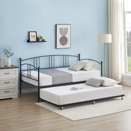 Twin Metal Daybed with Pullout Trundle Bed Frame