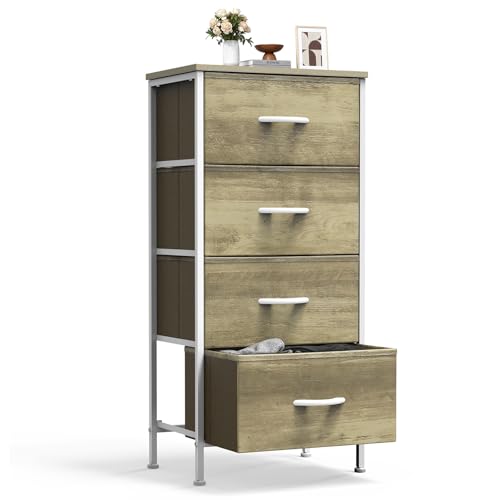 4 Drawer Fabric Nightstand Dresser with Wood Top