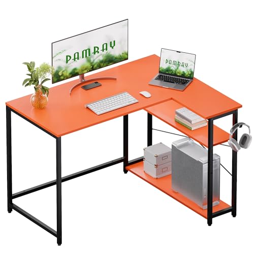 L Shaped Computer Desk with Reversible Storage Shelves