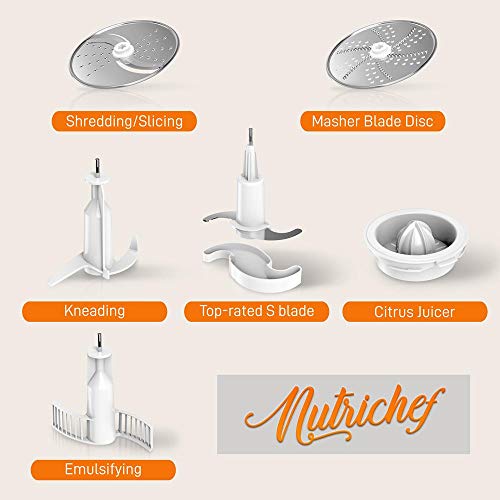 NutriChef Food Processor 2 Liter Capacity - Multipurpose & Ultra Quiet Motor - Includes 6 Attachment Blades & Silicone Feet to Prevent Slippage - 12 Cup Capacity - Pre-Set Speed For Easy Use