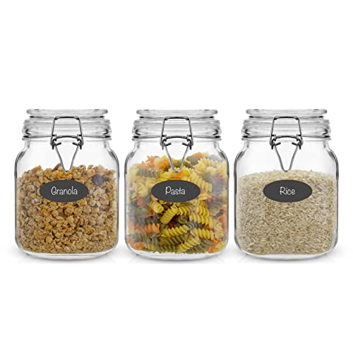 3 Pack 32oz Airtight Glass Food Storage Jars