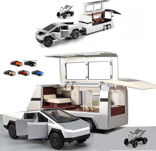 Diecast RV Cybertruck and Motorcycle Toy with Sound And Lights