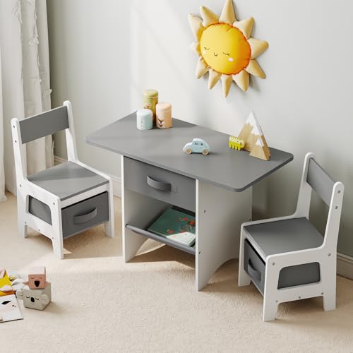 3 Piece Kids Table and Chair Set with Storage