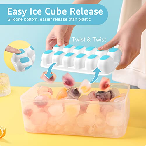 ICEXXP 4 Pack Ice Cube Tray with Lid and Bin, Ice Cube Trays for Freezer with Ice Box, Silicone Ice Trays with Ice Container for Cocktails, Stackable Ice Tray with Storage Ice Bucket, Ice Tong & Scoop