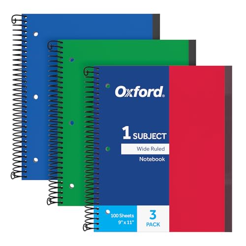 3 Pack Oxford Spiral Notebooks Wide Rule 1 Subject