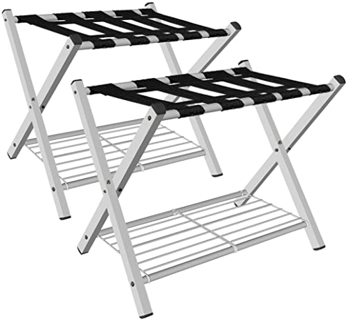 2 Pack Folding Luggage Rack with Storage Shelf