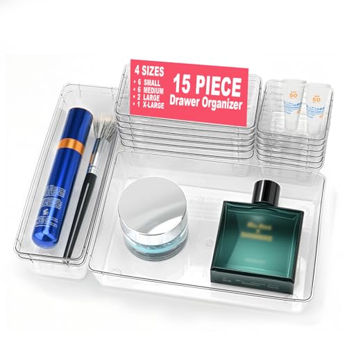 15 Pack Drawer Organizer Trays, Plastic Storage Bins