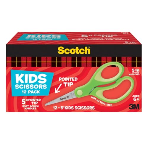 12 Pack Scotch Kids Scissors 5 Inch Pointed Tip