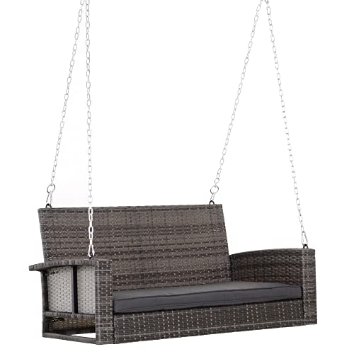2 Person Wicker Hanging Swing Bench with Cushions