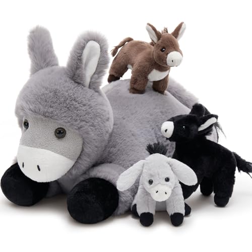 18-Inch Donkey Stuffed Animal with 3 Baby Plushies
