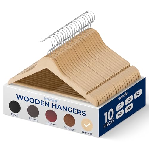 10 Pack Wooden Coat Hangers with Swivel Hook