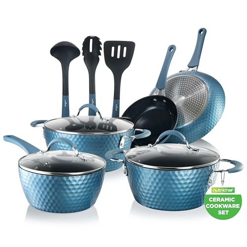 NutriChef 11 Pc Non Stick Cookware Set with Ceramic Coating