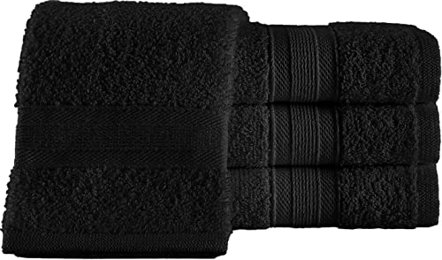 Quick-Dry, Soft & High Absorbent Washcloths Towels 13"x13" Cotton Turkish Bath Towel Set of 4 | Daily Use 100% Cotton Towels for Bathroom Gym & More | Bathroom Towels Set (4 Pcs, Black)