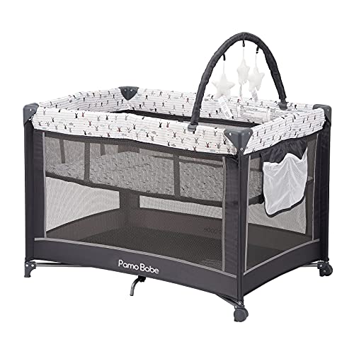 Portable Baby Playard with Padded Mat and Toy Bar