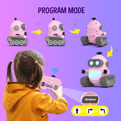 GILOBABY Robot Toys for Girls, Rechargeable Remote Control Robot Toy for Kids, Programmable RC Robots with LED Eyes, Flexible Head & Arms, Dance Moves, Music, Birthday Gifts for Girls Ages 3+ Years