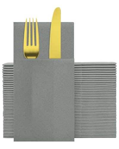 50 Pack Linen Feel Napkins with Flatware Pocket