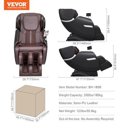 VEVOR Zero Gravity Massage Chair, Full Body Massage Chair, 4D Shiatsu Massage Recliner Chair with Body Scan, Heating, Bluetooth Speaker, Airbags for Living Room, Home
