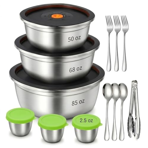 13 Pack Stainless Steel Salad Bowls with Lids