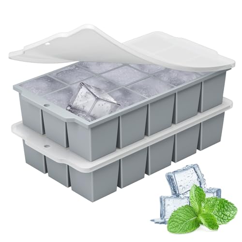2 Pack Silicone Ice Cube Trays with Lids