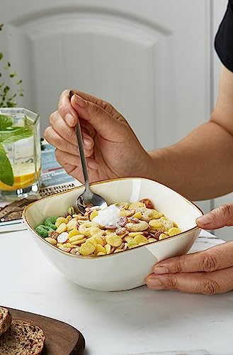 famiware Cereal Bowls Set of 6, Ocean Square 6" Soup Bowls, 23oz Rice Serving Bowl Oatmeal Bowls, Kitchen Bowl Set, Microwave and Dishwasher Safe, Scratch Resistant, Vanilla White