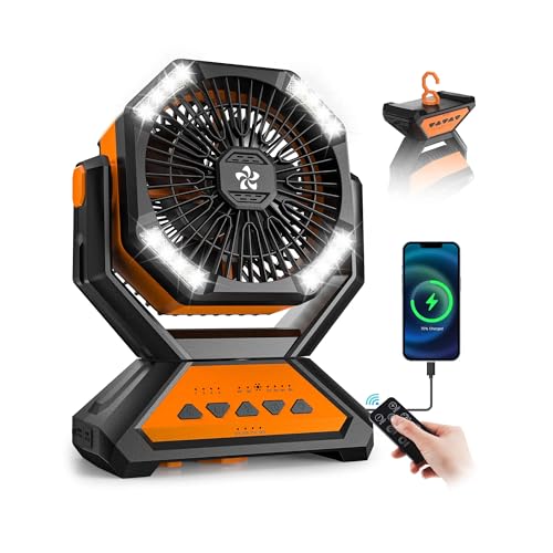 Rechargeable 20000mAh Camping Fan with LED Light