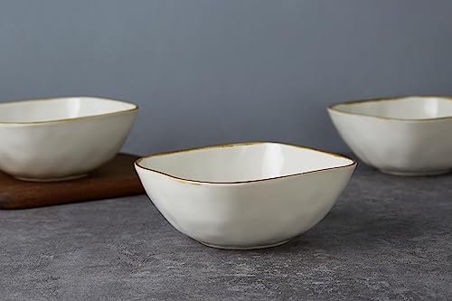 famiware Cereal Bowls Set of 6, Ocean Square 6" Soup Bowls, 23oz Rice Serving Bowl Oatmeal Bowls, Kitchen Bowl Set, Microwave and Dishwasher Safe, Scratch Resistant, Vanilla White