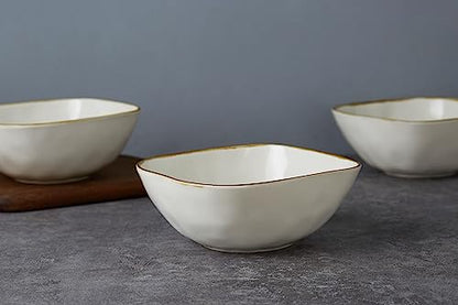 famiware Cereal Bowls Set of 6, Ocean Square 6" Soup Bowls, 23oz Rice Serving Bowl Oatmeal Bowls, Kitchen Bowl Set, Microwave and Dishwasher Safe, Scratch Resistant, Vanilla White