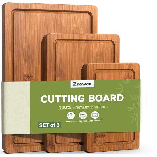 3 Piece Bamboo Cutting Board Set with Juice Grooves
