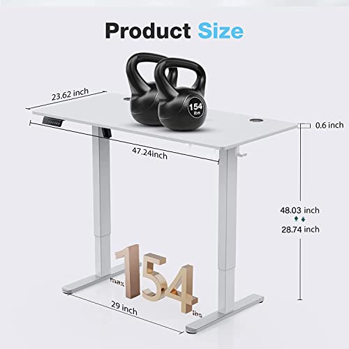 SMUG Standing Desk, 48 x 24 in Electric Height Adjustable Computer Desk Home Office Desks Sit Stand up Desk Computer Table with Memory Controller/Headphone Hook, White