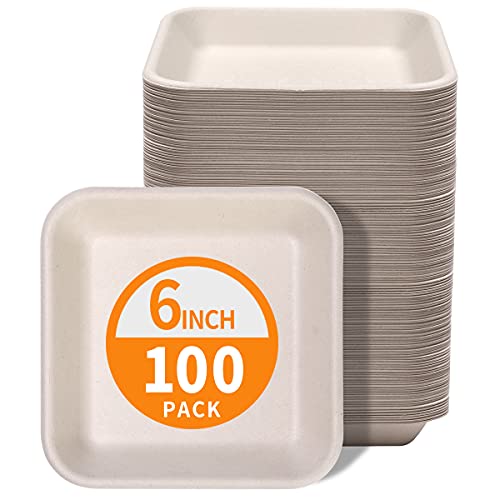 100 Pack 6-Inch Compostable Square Paper Plates