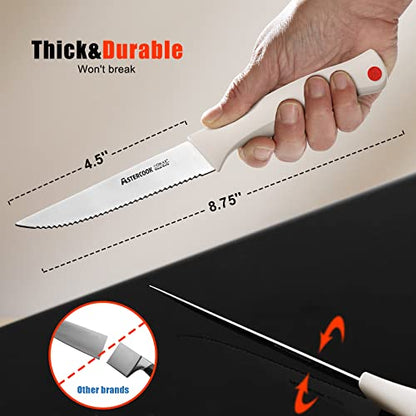 Astercook Steak Knife, Steak Knives Set of 8 with Sheath, Dishwasher Safe High Carbon Stainless Steel Steak Knife with Cover, White