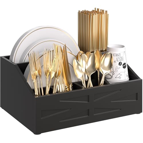 Paper Plate and Silverware Holder Organizer for Countertop