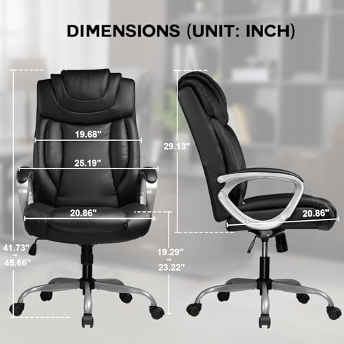 COMHOMA Executive Office Chair, Comfy Desk Chair with Back Support Bonded Leather Computer Gaming Chair with Wheels and Headrest, Height Adjustable Tilt Swivel Rolling Reclining Seat, Black