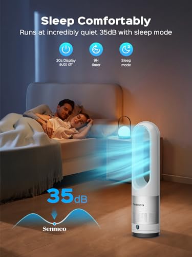 Senmeo Bladeless Fan for Bedroom, 22" Quiet Bladeless Tower Fan with Remote, 90° Oscillating, 8 Speeds, 9 Hour Timer, LED Display with Auto Off, Easy to Clean, Portable Standing Fan for Home, Office