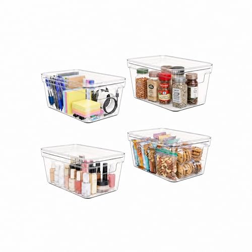 4 Pack Stackable Small Storage Bins with Lids