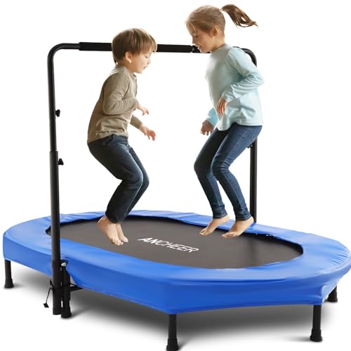 56-Inch Double Kids Trampoline with Adjustable Handlebar