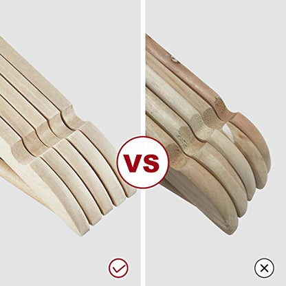ELONG HOME Wooden Hangers, 30 Pack Slim Wood Coat Hangers with Extra Smooth Finish, Precisely Cut Notches and Chrome Swivel Hook, Wooden Clothes Hangers for Shirt Suit Jacket Dress, Natural