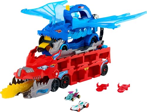 Hot Wheels Dual Dragon Transporter Track Set with 2 Cars